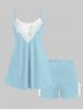 Plus Size Lace Panel Pajama Cami Top and Shorts Set -  