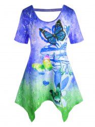 Plus Size Ombre Butterfly Cutout Handkerchief Tunic Tee -  