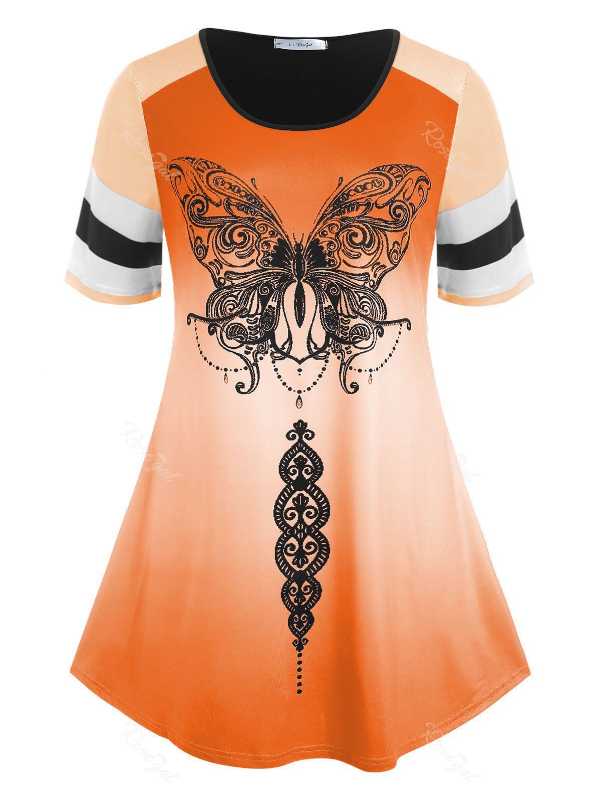 Shop Plus Size Ombre Color Butterfly Print Tee  