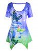 Plus Size Ombre Butterfly Cutout Handkerchief Tunic Tee -  