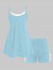 Plus Size Lace Panel Pajama Cami Top and Shorts Set -  