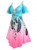 Plus Size Ombre Color Cold Shoulder Feather Print Dress -  
