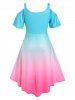 Plus Size Ombre Color Cold Shoulder Feather Print Dress -  