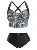 Plus Size Floral Print Ruched Criss Cross Three Piece Tankini Swimwear -  