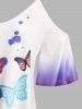 Plus Size Patriotic Butterfly American Flag Print Ombre Cold Shoulder Tee -  