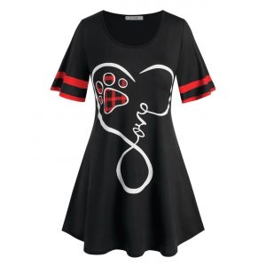 

Plus Size Plaid Dog Paw Heart T Shirt, Black