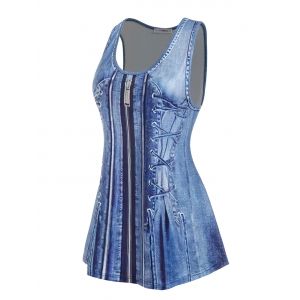 

Plus Size 3D Denim Print Swing Tank Top, Blue