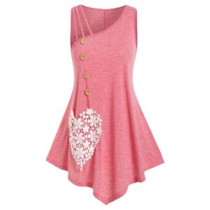 

Asymmetric Neck Lace Heart Pattern Tank Top, Light pink