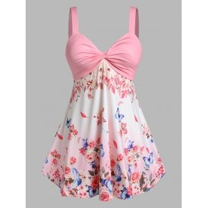 

Plus Size Floral Print Twist Tank Top, Light pink