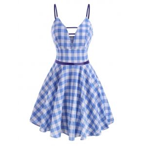 

Gingham Ladder Cut Cami Dress, Light blue