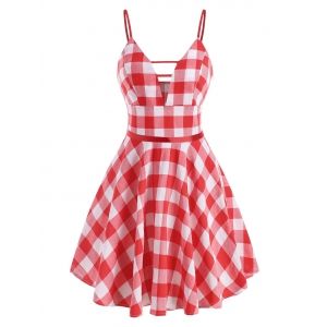 

Gingham Ladder Cut Cami Dress, Red