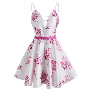 

Flower Print Ladder Cut Cami Dress, Light pink