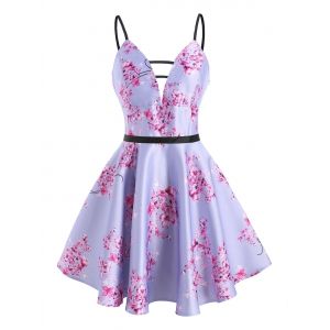 

Flower Print Ladder Cut Cami Dress, Light purple