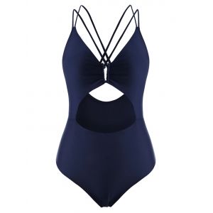 

Cross Back Cutout One-piece Swimsuit, Deep blue
