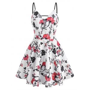 

Floral Print Ladder Cut Plunge Front Skater Dress, White