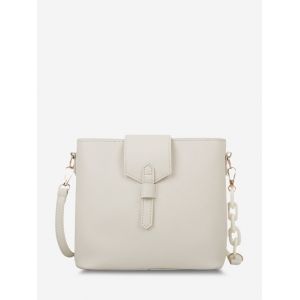 

Square Quarter Chain Brief Crossbody Bag, White