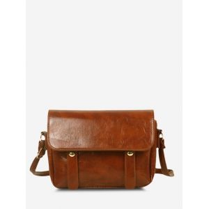 

Retro Solid Crossbody Messenger Bag, Light brown