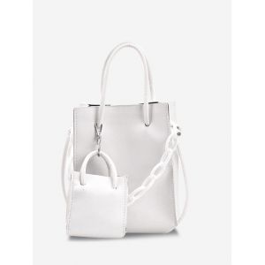

2Pcs Brief Chain Rectangle Tote Bag Set, White