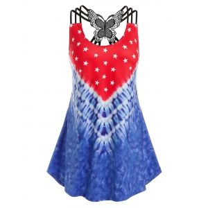 

Plus Size Strappy Butterfly Lace Printed Tank Top, Blue