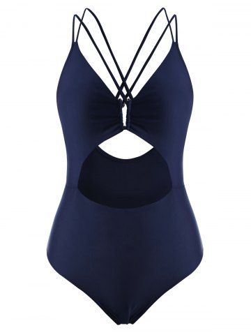 Cross Back Cutout One-piece Swimsuit - DEEP BLUE - S