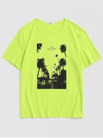 California Palm Tree Print Short Sleeve T-shirt - GREEN - S