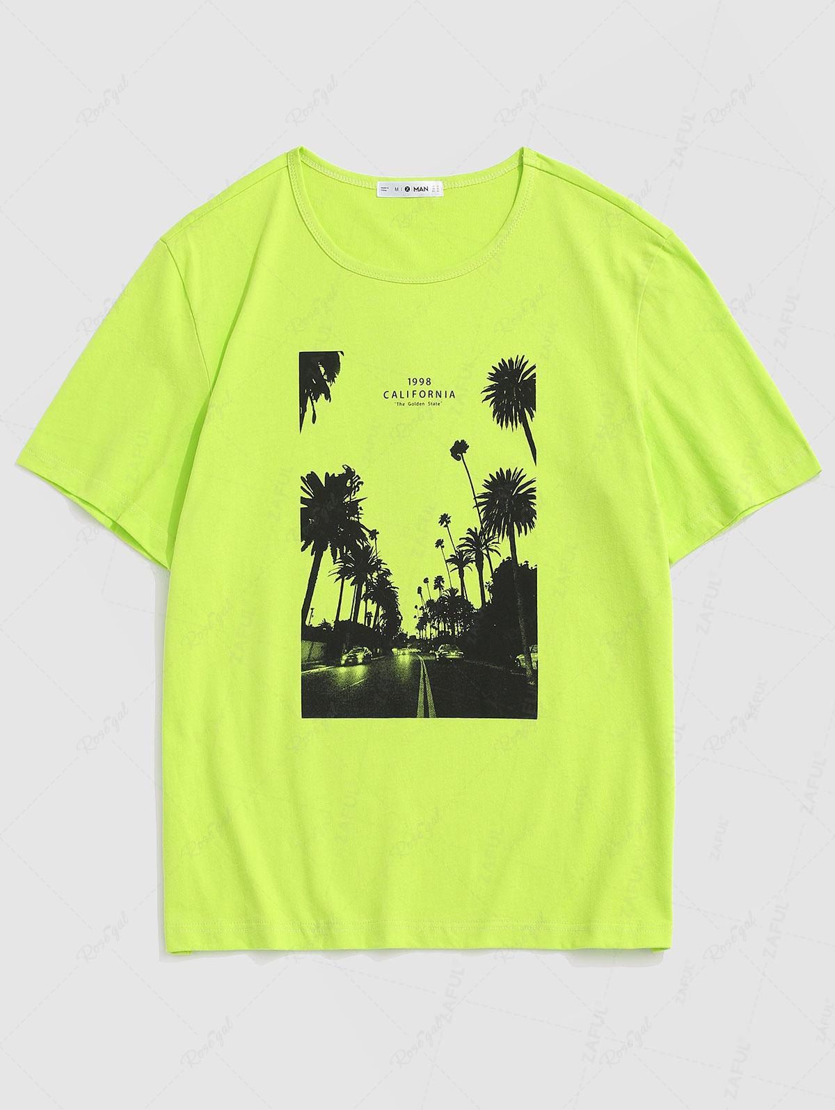 Trendy California Palm Tree Print Short Sleeve T-shirt  