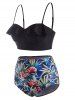 Maillot de Bain Tankini Feuille Fleuri à Volants à Armature - Noir L