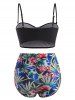 Maillot de Bain Tankini Feuille Fleuri à Volants à Armature - Noir L