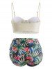 Ruffle Underwire Floral Leaf Ruched Tankini Swimwear -  