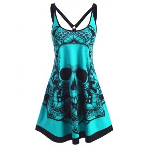 

Skull Flower Strappy O Ring Tank Dress, Green