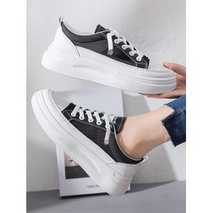 

Mesh Platform Lace Up Sneakers, Black