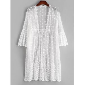 

Sheer Mesh Floral Flare Sleeve Beach Cover Up, White