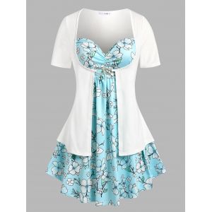 

Plus Size Floral Print 2 in 1 Tee, White