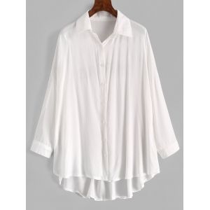 

Letter Embroidered Button Down Cover Up Shirt, White