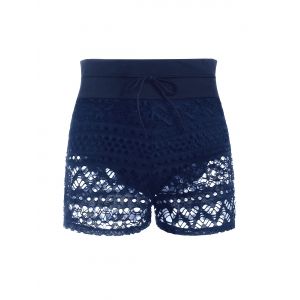

Drawstring Crochet Panel Slit Swim Bottom, Deep blue