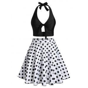 

Plus Size Polka Dot Halter Three Piece Tankini Swimsuit, Black