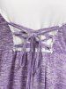 T-shirt Teinté à Epaule Dénudée de Grande Taille à Lacets - Violet clair 5X