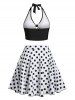 Plus Size Polka Dot Halter 1950s Three Piece Tankini Swimsuit -  