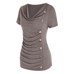 

Ruched Button Down Asymmetric T Shirt, Light coffee