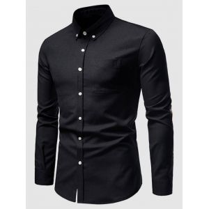 

Cartoon Patch Print Long Sleeve Pocket Shirt, Black