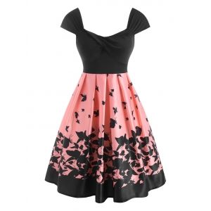 

Twisted Butterfly Print High Waisted Dress, Light pink