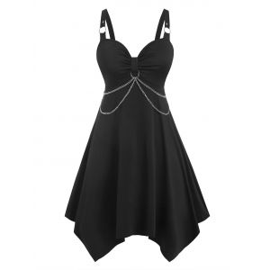 

Plus Size O Ring Chains Handkerchief Dress, Black