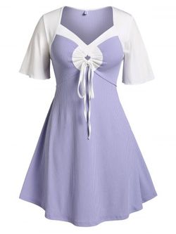 Plus Size Colorblock Cinched Dress - LIGHT PURPLE - 1X
