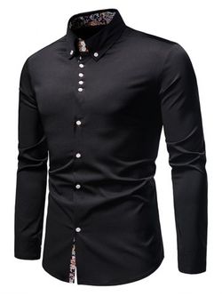 Paisley Print Long Sleeve Bohemian Shirt - BLACK - S
