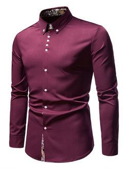 Paisley Print Long Sleeve Bohemian Shirt - RED WINE - XXL
