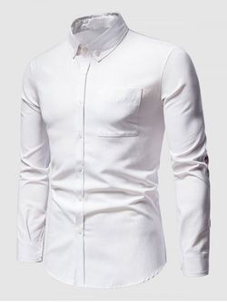 Cartoon Patch Print Long Sleeve Pocket Shirt - WHITE - S