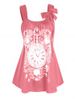 Plus Size Clock Skull Pattern Bowknot Ruched Tank Top -  