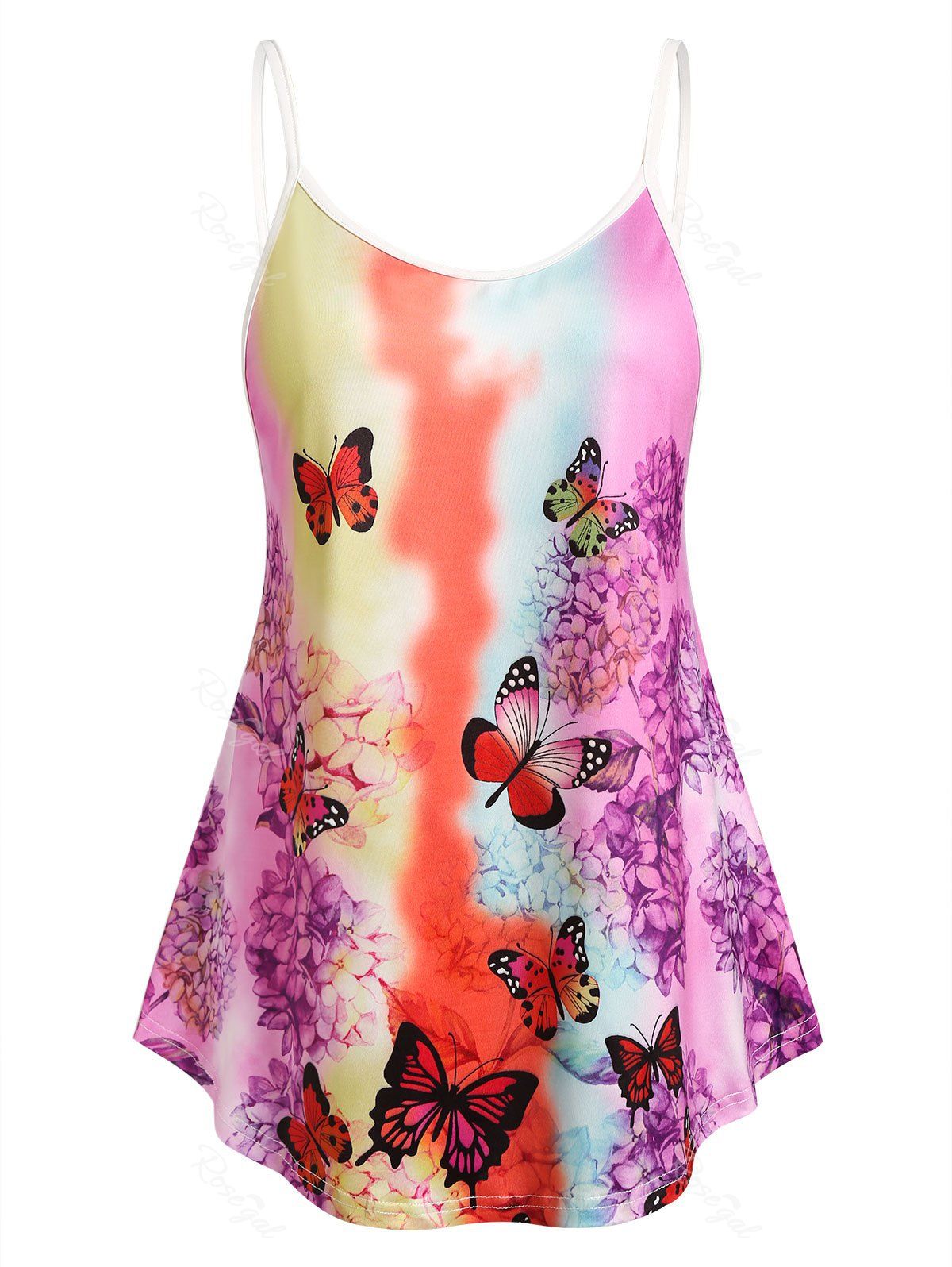 Best Plus Size Butterfly Floral Print Tent Tank Top  