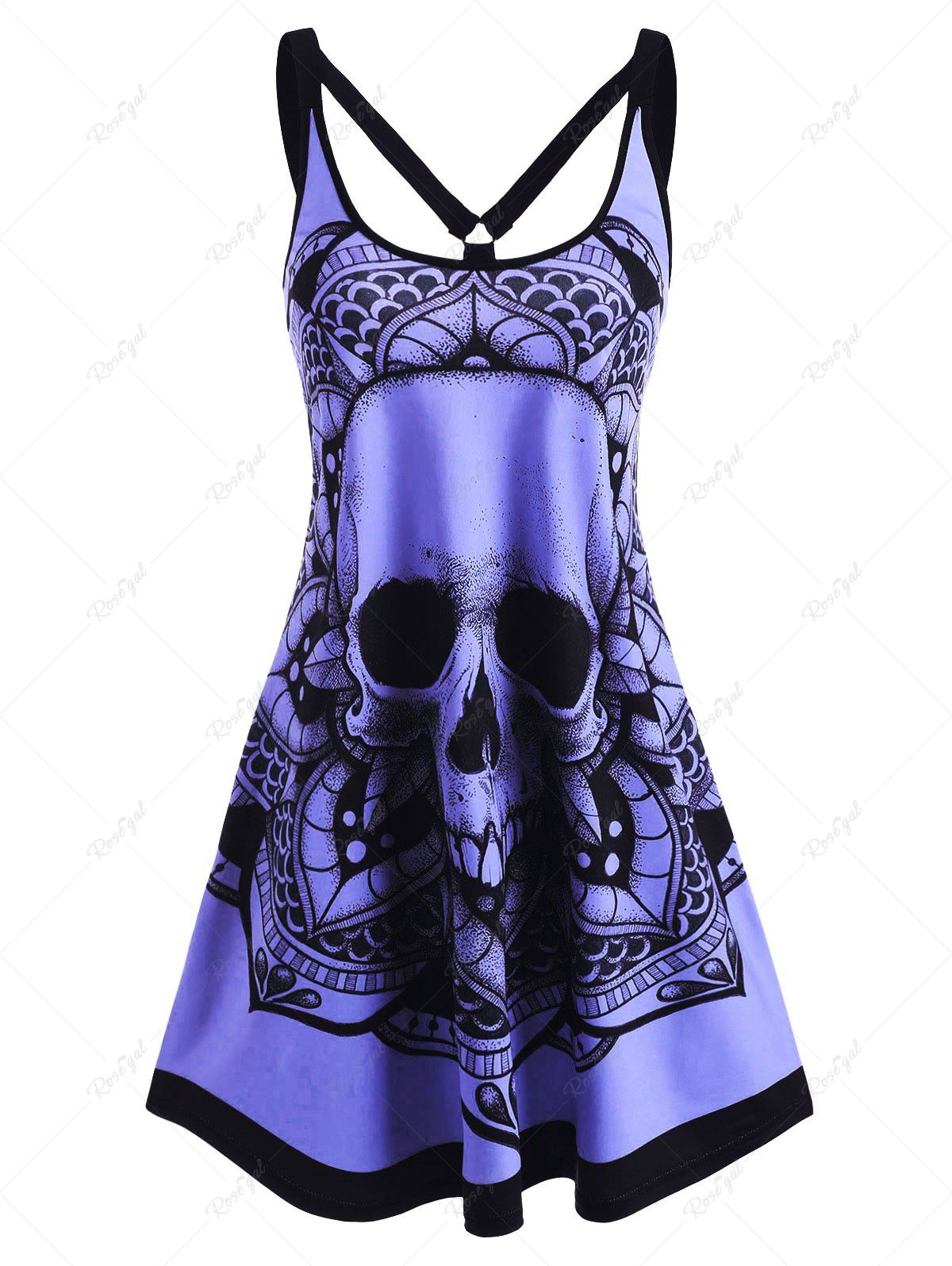 Latest Skull Flower Strappy O Ring Tank Dress  