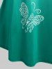 T-shirt à Imprimé Papillon Ombré Panneau en Dentelle de Grande Taille - Vert 5X